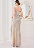 Sequin One Shoulder Slit Long Evening