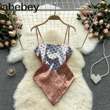 Treny Print Top Women's Sexy Backless Strap Camis Scarf Tie Crop Top Beach Holidays Sexy All-matching Summer