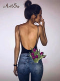 Casual U Cutout Backless Strap Cotton Bodysuit Femme Teddy Bodycon Rompers Womens Summer Jumpsuit Overalls Mujer