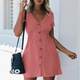 Dress Women 2021 Robe Femme Dress Sexy V Neck Short Sleeve Beach Casual Boho Pink Dress Plus Size Vestido De Mujer