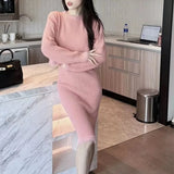 Autumn And Winter Women's Wear New French Long-Sleeved Knitted Sweater Blouse Half-Length Dress Skirt Suit Hip Skirt-Outfit