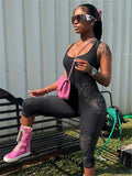 Summer Streetwear Rompers Women Jumpsuit 2022 Sleeveless Rompers Playsuits Black Print Fitness Bodycon One Pieces
