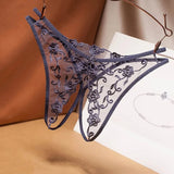 crotch-free women's panties mesh embroidery retro hollowed out sexy transparent thong ultra-thin low waist t pants