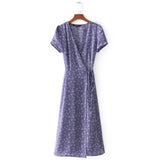 Dress Red Ladies Puff Sleeve Floral Wrap V Neck Summer Korean Fashion Print Slit One-piece Clothes For Women 2021
