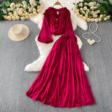Style Pink Three-Dimensional Flower Collar Lantern Sleeve Shirt Lady Autumn High-Rise Dress