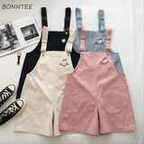 Colors Playsuits Women Solid Summer Straight Peach Embroidery All-match Korean Style Female Kawaii Casual Lady Rompers