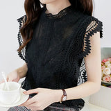 Sleeveless Lace Blouse Women Plus Size M-4XL Elegant Lace Tops 2021 Ruffles Hollow Sexy Shirts Ladies Top Clothes