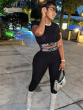 Summer Streetwear 2 Two piece Set Outfits Tracksuit Women Short Sleeve Crop Top Skinny White Pants Suit Matching Sets