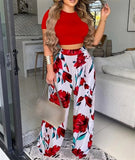 Women's Explosive Elegant Wind Short Sleeve Two-Set Printed Trousers Suit