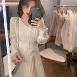 Dress Women Casual Long Sleeve Vintage Elegant Office Sweater Dress Female 2023 Autumn One Piece Dress Korean