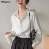 Women White Shirts Formal Long Sleeve Turn Down Collar Top Solid Business Temperament Black Shirt S-5XL Classic Blouse