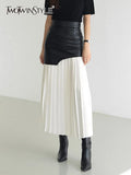 Casual Patchwork Pu Skirt For Women High Waist Midi Folds Pleated Skirts Female 2022 Spring Fashion Clothing