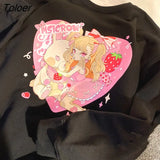 Red Love Girl Anime Print Sweatshirt Women Japan Fashion Kawaii Clothes for Teens O-neck Long Sleeve Tops 2021 Autumn