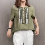 Peter Pan Collar Blouse Casual Loose Female Clothing Stylish Printed Patchwork Button 2023 Summer New Short Sleeve