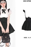 Skirt Suit Korean Two Piece Set for Women Ruffles White Puff Sleeve Shirt Tunic Bandgae Strap Skirts Outfits Y2k