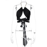 Summer Chain Halter Women Sexy Crop Top Bandage Lace Up Cross Hollow Out Backless Streetwear Party Club Y2K