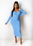 Knitting V-Neck Long Bodycon