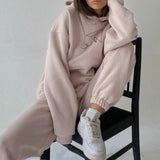 Women's Tracksuit Print Fleece Sportwear Suit Long Sleeve Oversize Female Hoodie Suits 2021 Sprig Casual Tracksuits Pants