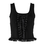 Summer Square Collar Sexual Strap Vest Women's Dark Fashion Knitted Lace Hanging-Outfit