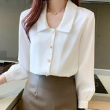 Long Sleeve Office White Blouse Shirt Blouse Women Blusas Mujer De Moda 2021 Turn Down Collar Chiffon Blouse Tops