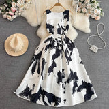 Vest, Long Dress, High Sense, Light Extravagant Round Collar, Waist Slim, Sleeveless A-Print, Large Pendulum Dress-Outfit