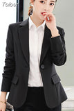 Women Long Sleeve Blazers Chic Elegant Lapel Casual Business Single-breasted Solid Color Office Temperament Coats