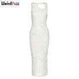 Puss Multilayer Women Sexy Hollow Out Skinny Party Maxi Dresses Activity Asymmetry Sleeveless Streetwear Stretchy