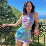 2024 New Gradient Print Mesh Dress Three-Piece Swimsuit Swimsuit