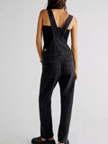 Women Vintage Retro Denim Long Jumpsuit Casual Spaghetti Strap Straight Romper Pants Summer Baggy Bib Overalls-Outfit