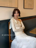 Special Price Does Not Return] Xixi Elegant Temperament Collar Tie With Thin Knitted Shirt Top Female
