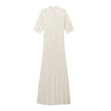 Summer Women's Fashion Simple Solid Color Button Short Sleeve Knitted