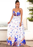 Printed Sweet V-neck Sleeveless Lace Belted Maxi Smock