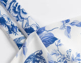Adjust Bow Strap Blue White Floral Print Camis Women Summer Ruched Short Tank Tops Retro Cool Girl Sexy Slim Crop Top Tees-Outfit
