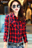 Casual Button Down Lapel Neck Plaids Checks Flannel Shirts Women Long Sleeve Tops Blouse Free