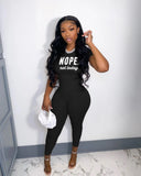 Letter Print Fashion Rib Casual Two-Piece Pants