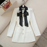 Dresses For Women 2022 new Autumn Long Sleeve Bow Black Mini Dress Korean style fashion Suit Dress casual white