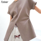 Split Flying Sleeves T Shirts Cotton Loose Elegant Office Lady Solid Women Sexy Tops Korean Fashion Summer Large