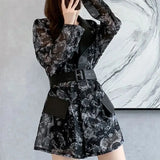 Women's Clothing Fashion Printed Midi Blaze Commute Sashes Waist Spring Autumn Casual Patchwork Elegant Tailored Collar
