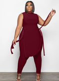 Side Slit Long Shirt and Pants Plus Size 2 Piece