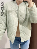 Women Fashion Single Breasted Loose Padded Jacket Coat Vintage Long Sleeve Pockets Female Outerwear Chic