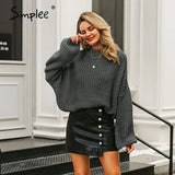 Winter lantern sleeve knitted sweater pullover Women loose round neck red sweater Female autumn casual sweater
