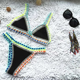 2021 Women Handmade Crochet Knit Swimwear Halter Patchwork Bathing Suit Swimsuit Biquini Thong Bikini traje de