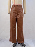 Toloer Women's Leather Pants High Waist Straight Leg Casual Pants Show Slim Retro Pants Loose Wide Legs Autumn And Winter Leisure-Outfit