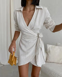White Casual Wrapped Knotted Mini