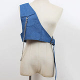 Women Loose Fit Black Irregular Chain Spliced Short Vest New V-collar Sleeveless Fashion Tide Spring Summer 2023