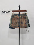 Women's Denim Skirts Multiple Pockets Patchwork Washed Lace-up Cargo A-line Mini Skirt 2024 Summer New Fashion 29L3411-Outfit