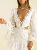 Break French Elegant Wind 2025 Spring New Fashion Design Deep V Lace Hollow Dress