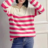 Semi-Zipper Pullover Sweater Lazy Style Loose Lapel Sweater Korean Style Shoulder Sleeve Blouse Outside The Woman-Outfit