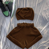 Sportswear Two Piece Sets Summer Women Sleeveless Crop Top+Drawstring Elastic Shorts Matching Set 2021 Athleisure