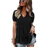 Solid Blouses For Women Fashion V Neck Plus Size Elegant Casual Shirts Tops Ladies Loose Short Sleeve Chiffon Blouse